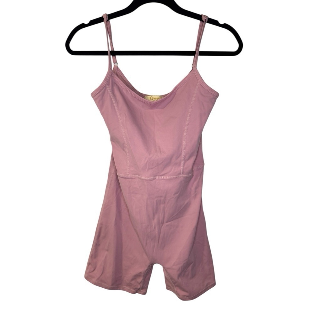 Qinsen Pink Athletic Romper with Spaghetti Straps